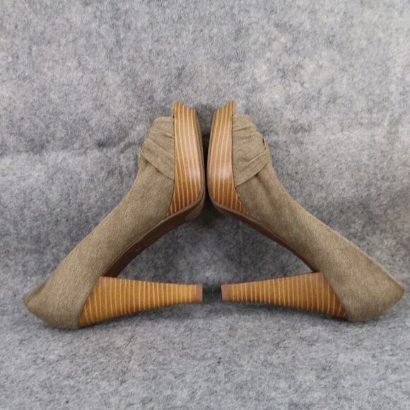 Kenneth Cole Shoes Womens 7.5 Pumps Platform Peep Toe Slip On Knot Fabric Brown - Picture 10 of 15